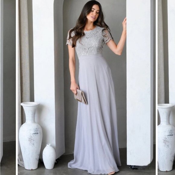 Maniju Lulus Savannah Days Short Sleeve Open Back Gown Maxi Dress Grey Gray New - Picture 7 of 16